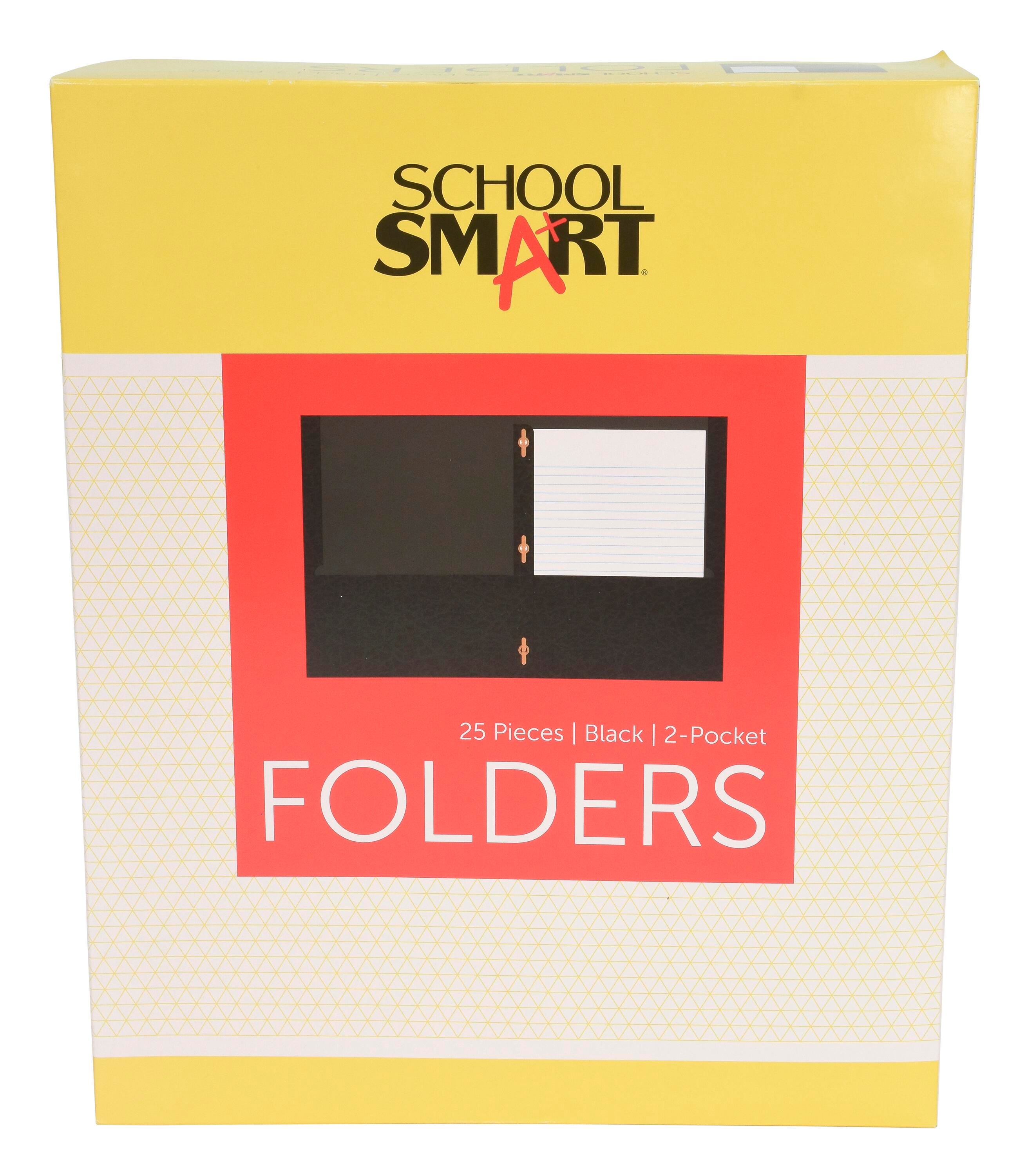 School Smart 2-Pocket Folders with Fasteners, Black, Pack of 25 084888